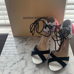Size 8 pink and white black swan Sophia Weber heels sandals ankle tie just copy